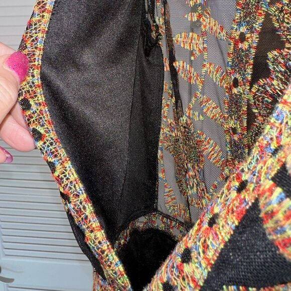 🌸 Honey Punch Black Mesh Maxi Dress w/ Copper Floral Embroidery – Size S - Picture 5 of 16